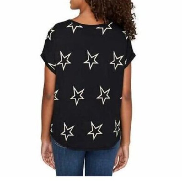 Buffalo Ladies Crewneck Top with Curved hem. Color: Black Stars - Picture 5 of 6